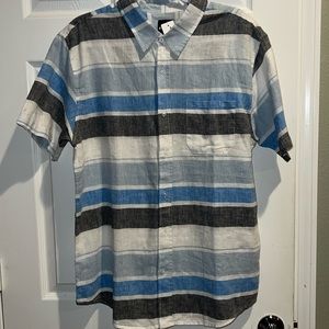 RSQ NWT Mens Multi Blue & White Stripe Linen Blend Button Up Shirt Size Large